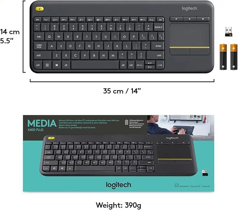 Teclado inalámbrico USB Logitech K400 Plus con pan